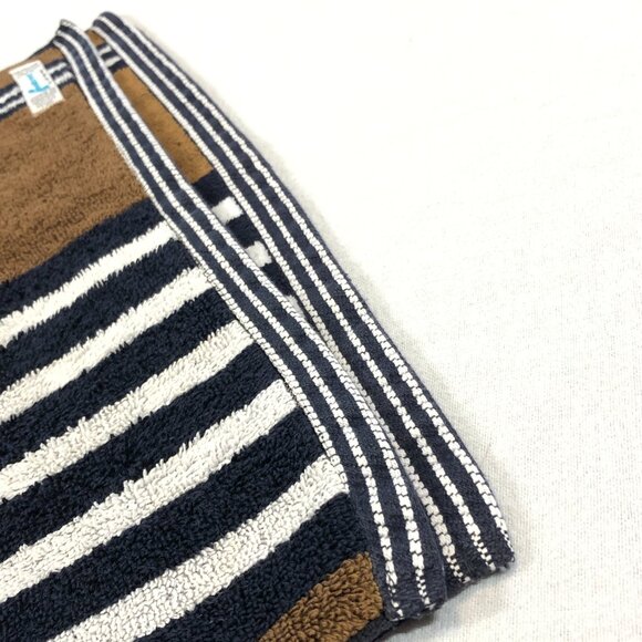 Vintage 70s FIELDCREST Set of 2 Hand Towel 16" x 25": Brown Navy White Stripes - Picture 7 of 10